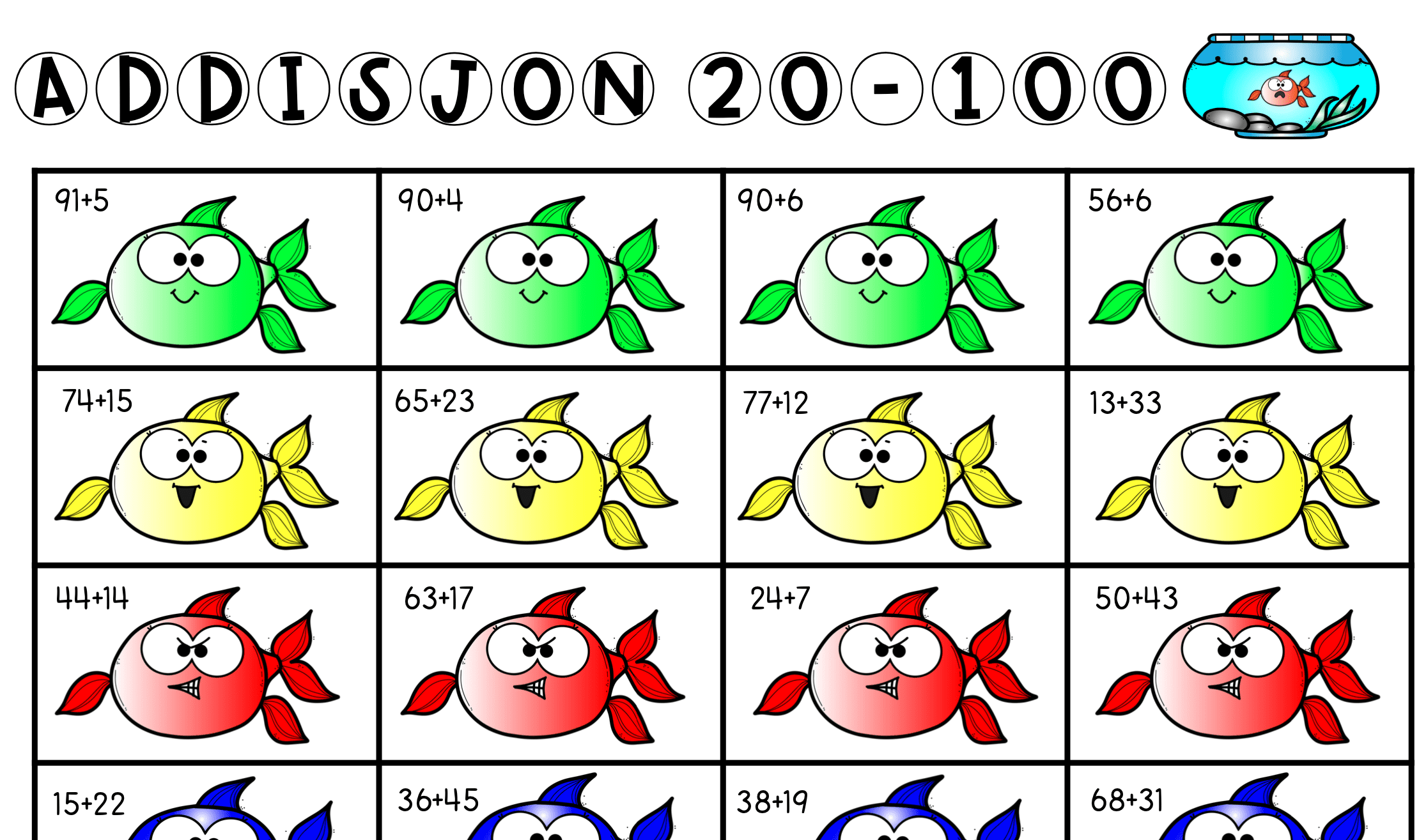 FISKEMATTE addisjon og subtraksjon 20-100 - Bilde 2