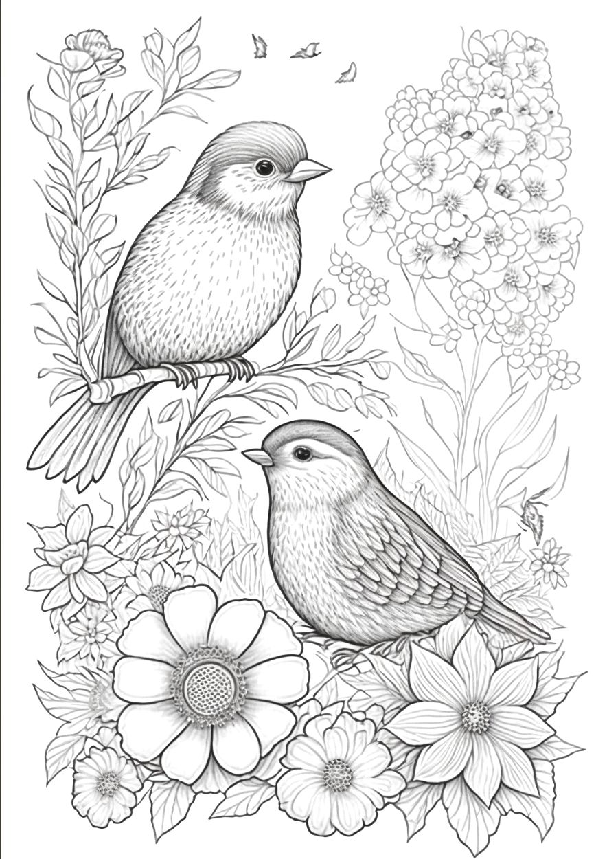Fugler og blomster 10 sider - Bilde 2