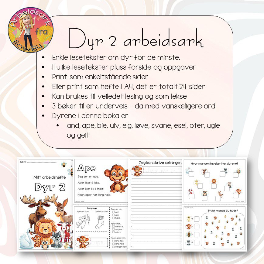 Lesetekster - Dyr 2 arbeidsark