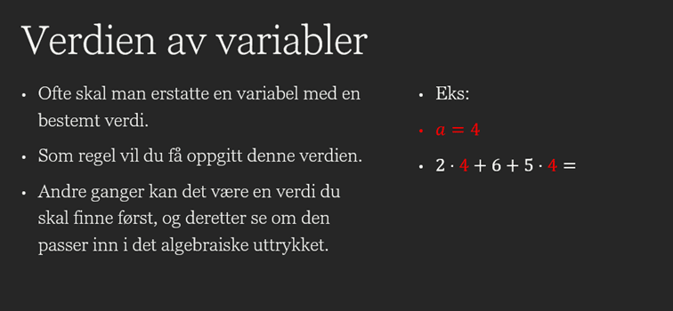 Presentasjon av begrepet "variabel"