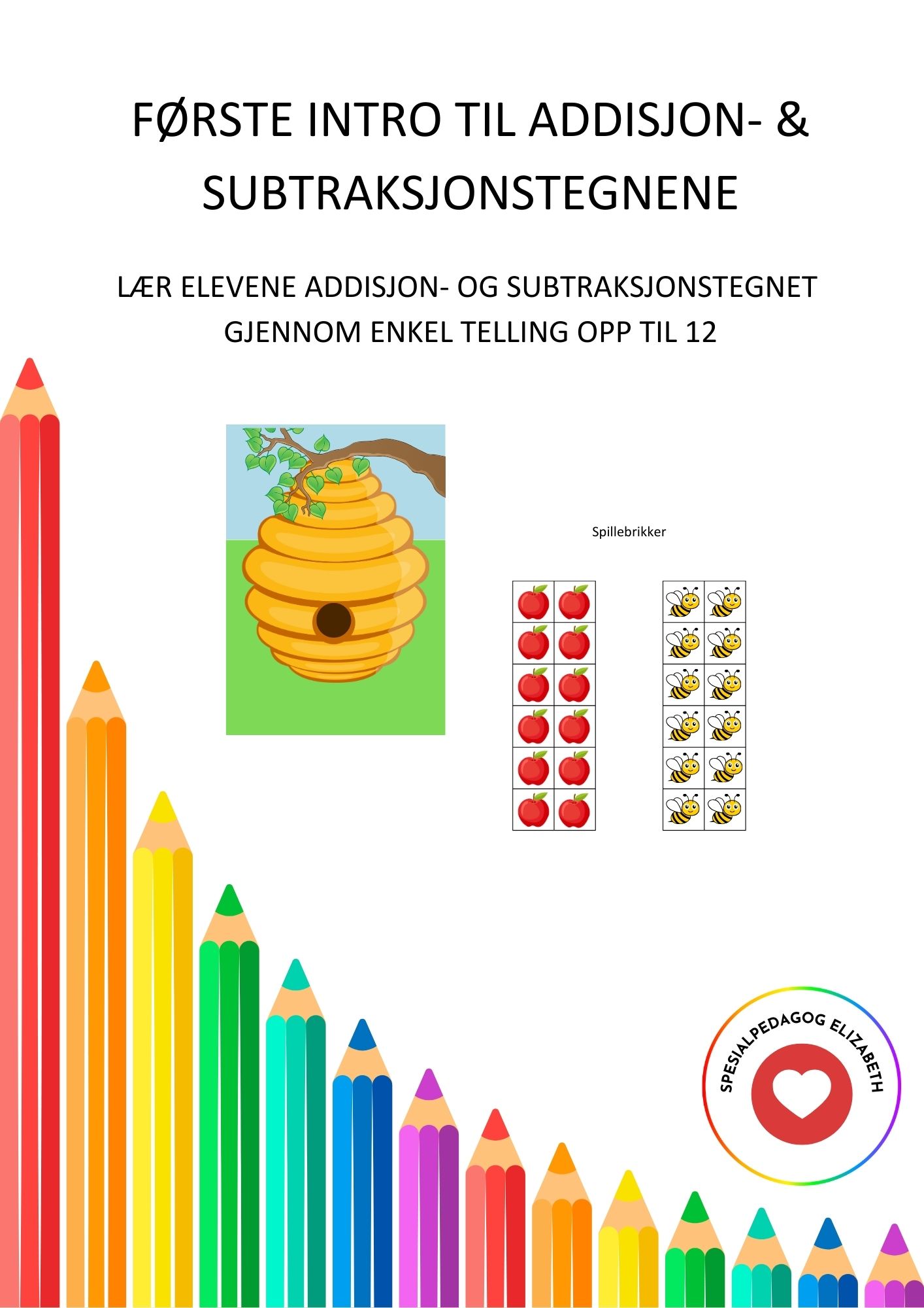 Første intro til addisjon- og subtraksjonstegnene - telling til 12