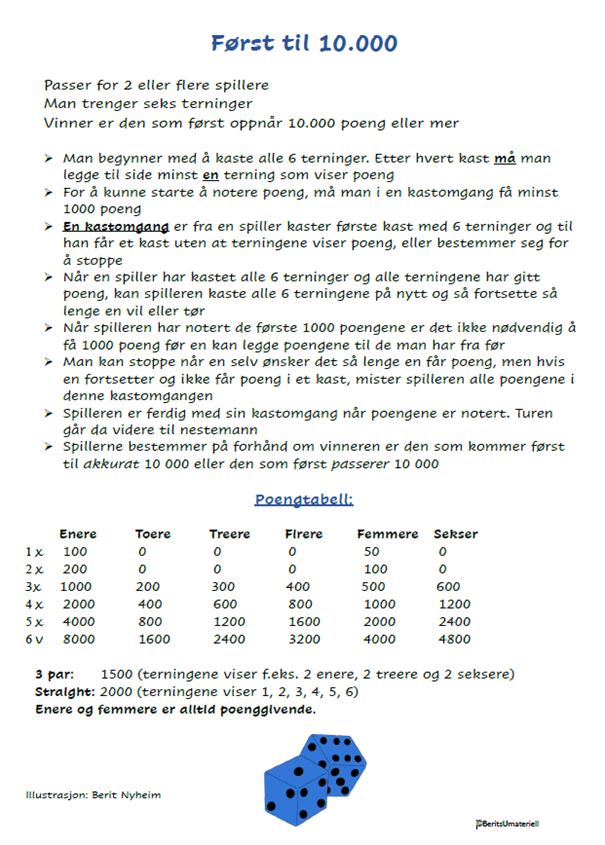 10 000 - regler og poeng