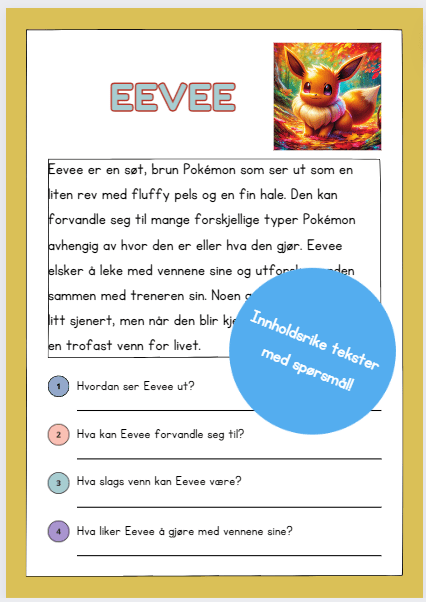 Leseforståelse norsk - Pokemon2 - 4 tekster