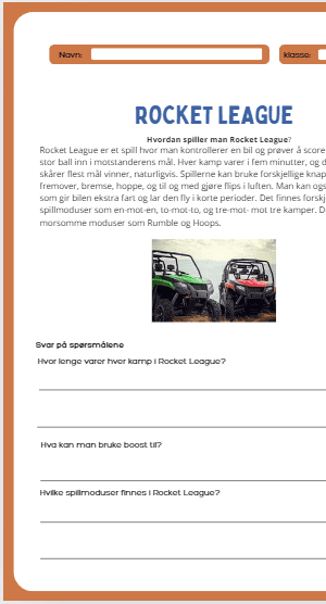 Rocket League - Leseforståelse, 4 tekster med spørsmål - Bilde 4
