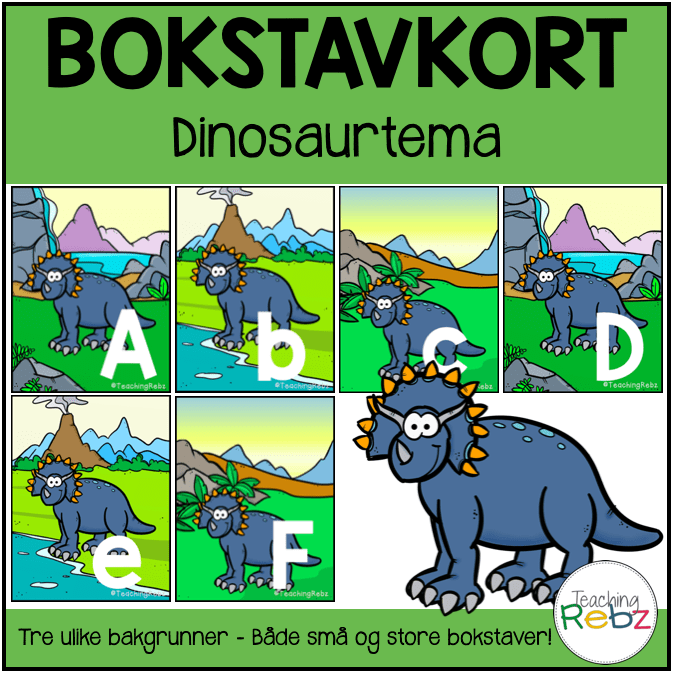 Bokstavkort - Dinosaurer (3 sett) - Store og små bokstaver