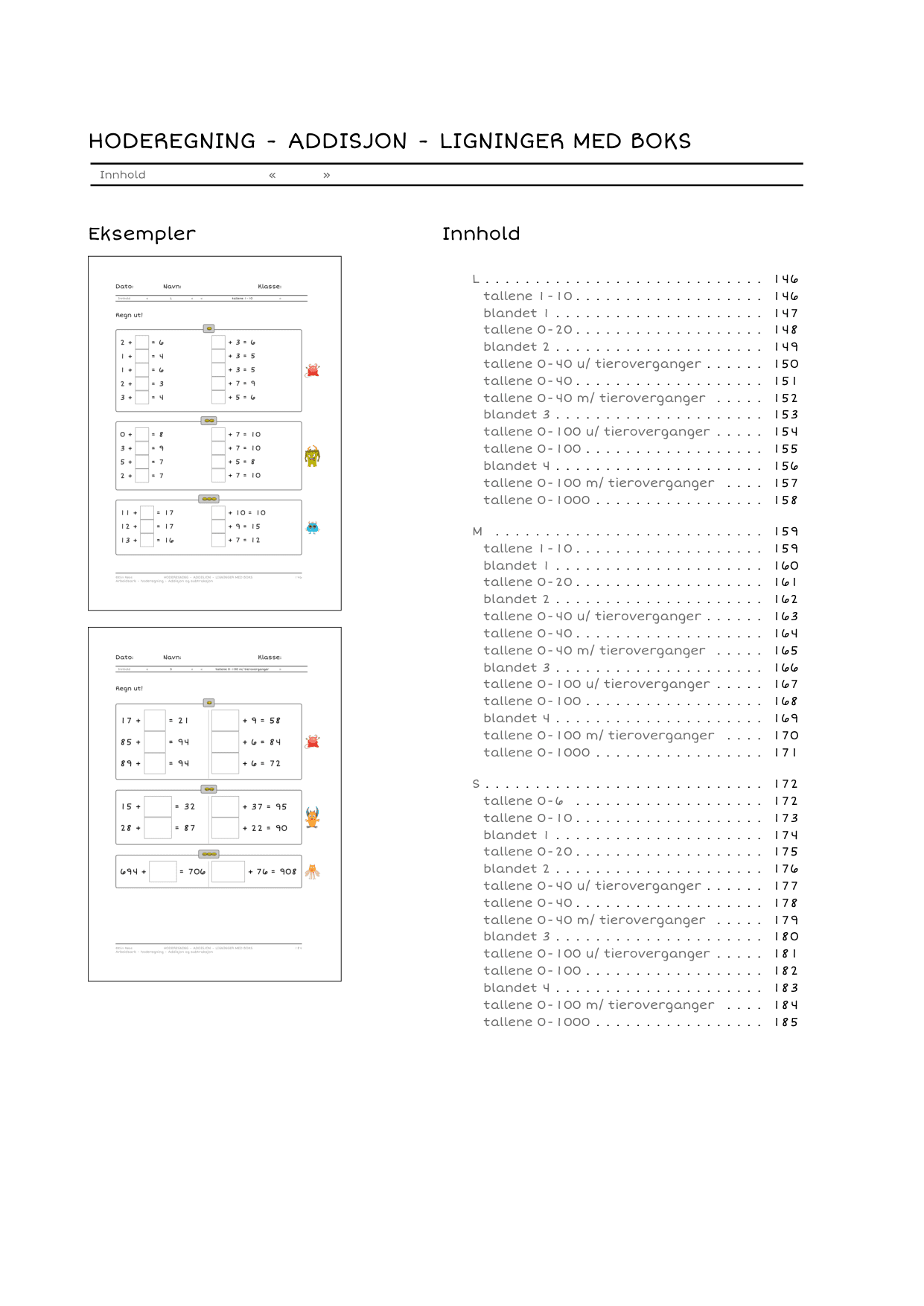 Monstermatte - hoderegning - addisjon/subtraksjon - ark med differensiering - Bilde 5