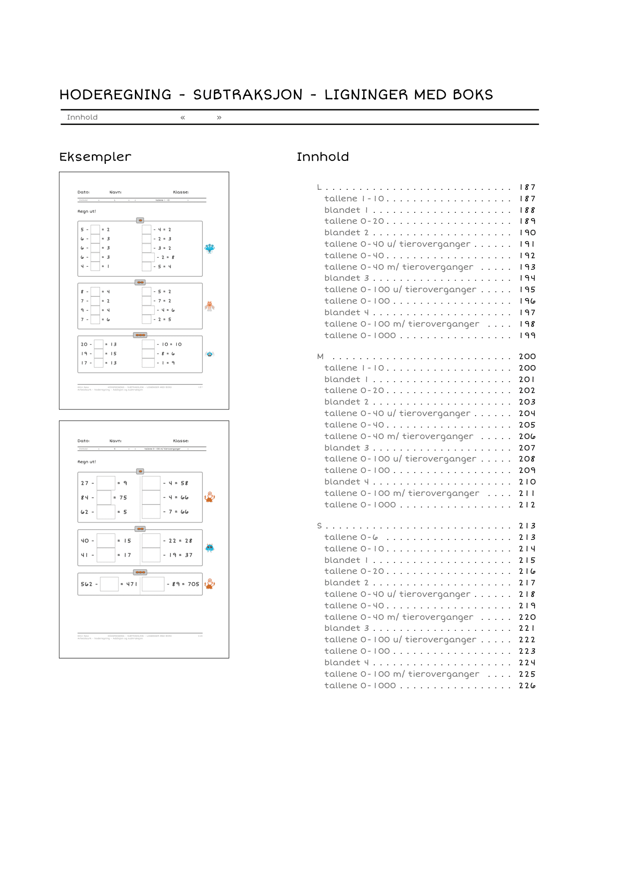 Monstermatte - hoderegning - addisjon/subtraksjon - ark med differensiering - Bilde 6