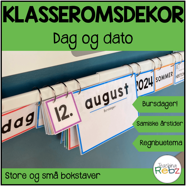 Dag og dato - klasseromsdekor - regnbue