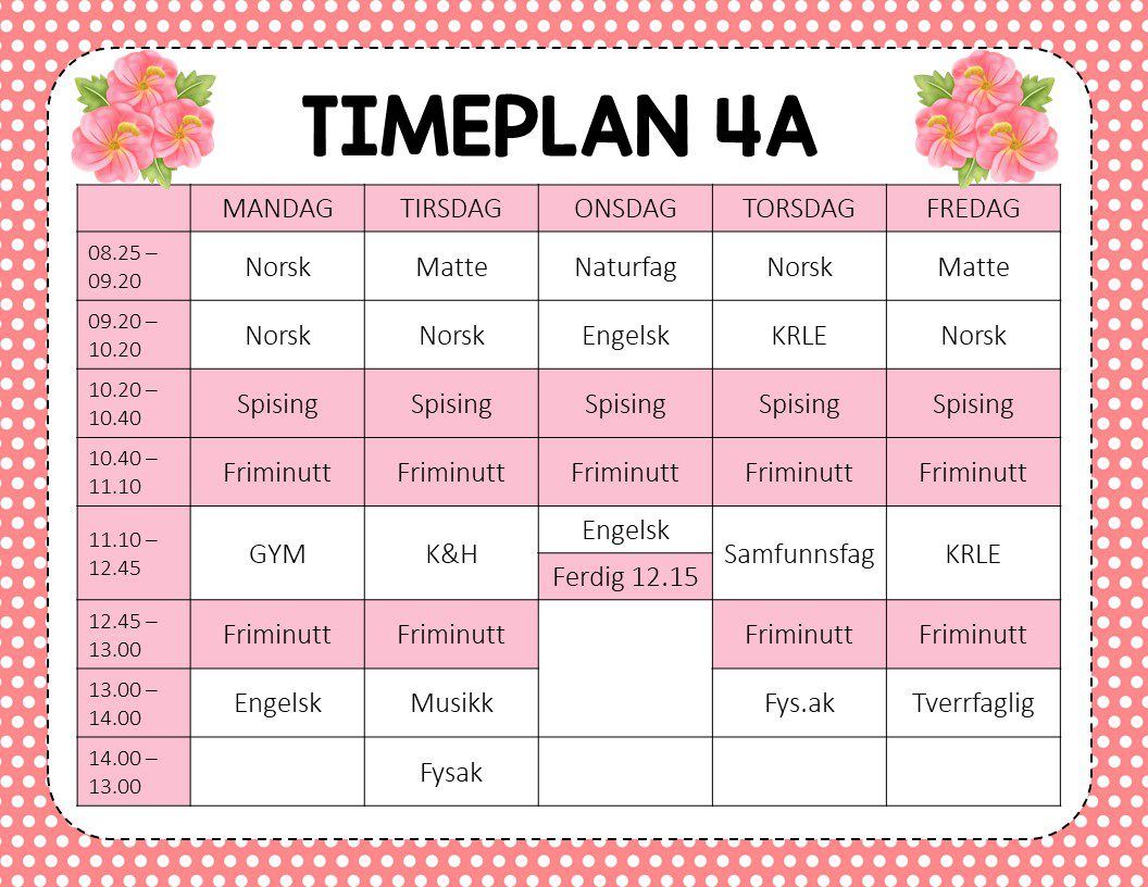 Redigerbare timeplaner 24/25 - Bilde 4