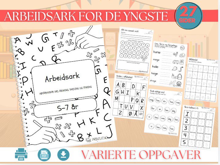 Arbeidsark for førskole og 1. klasse.