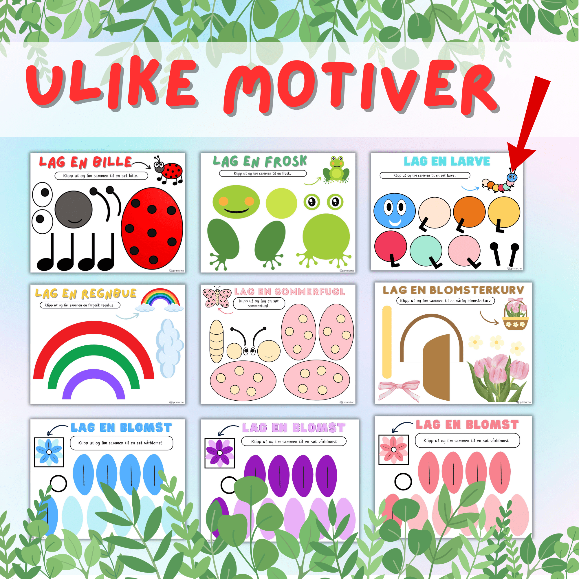 Gratis klipp- og limaktivitet - ulike dyr og blomster - Bilde 2