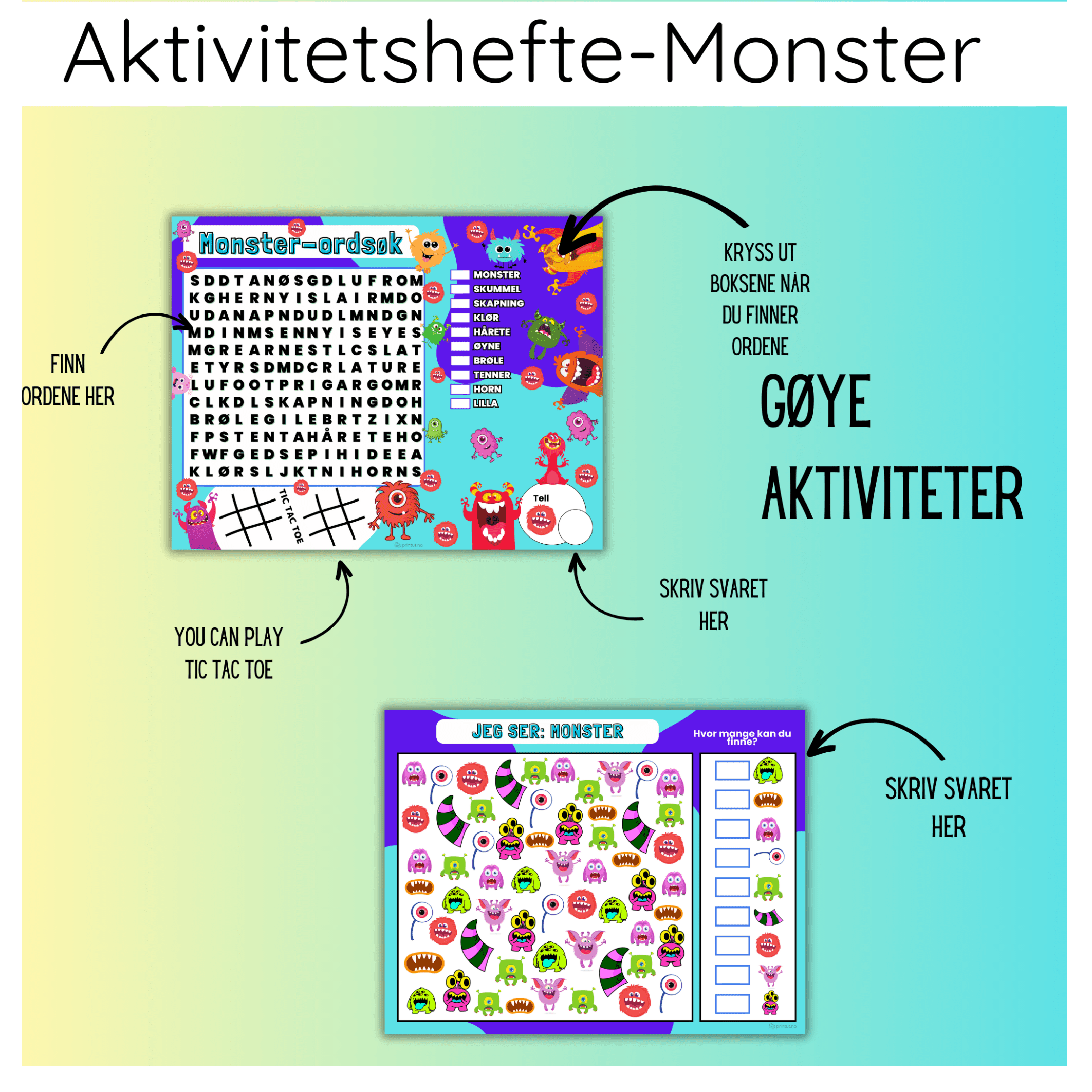 Aktivitetspakke med monster- og dinosaurtema! - Bilde 2