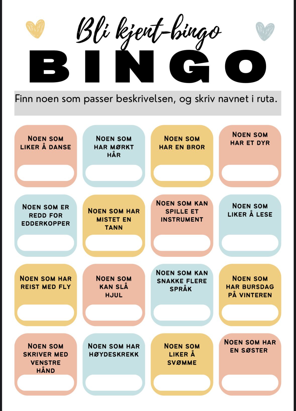 Bli kjent-bingo