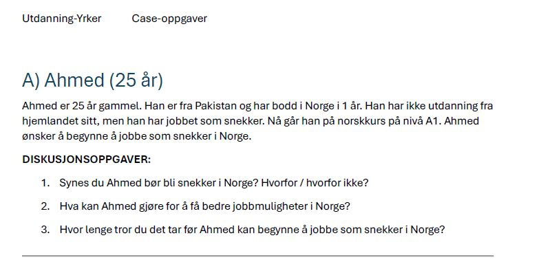 Case-oppgaver "Yrker og utdanning"