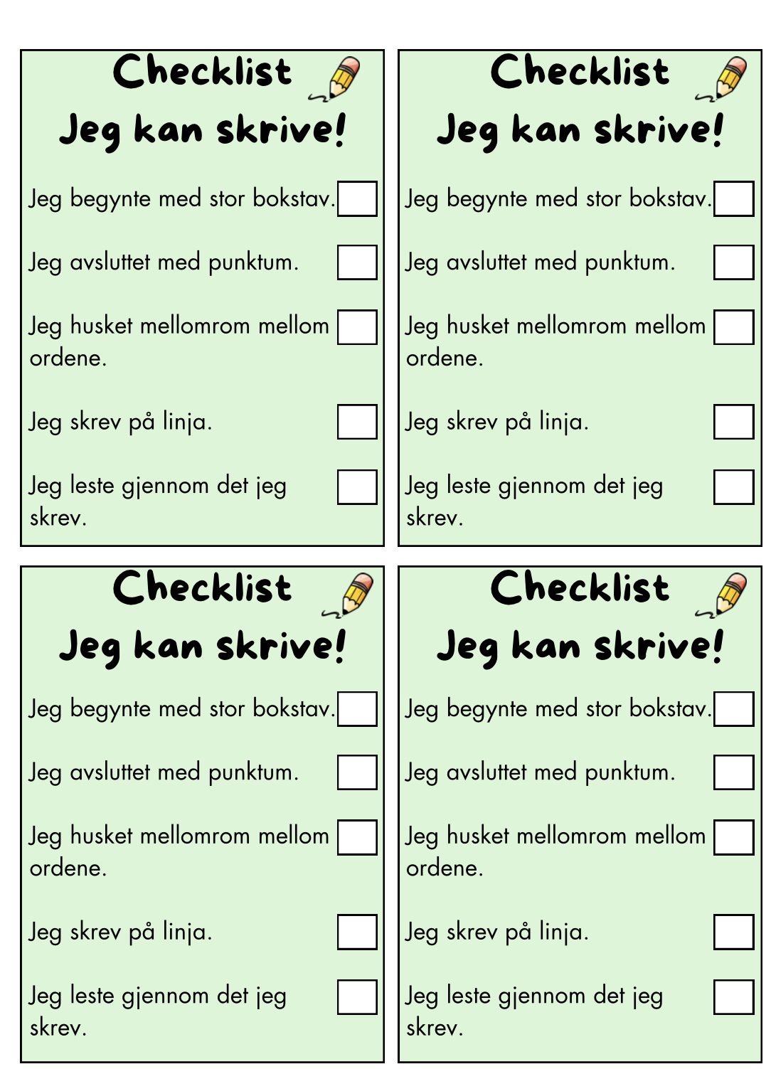 Jeg kan skrive - Checklist