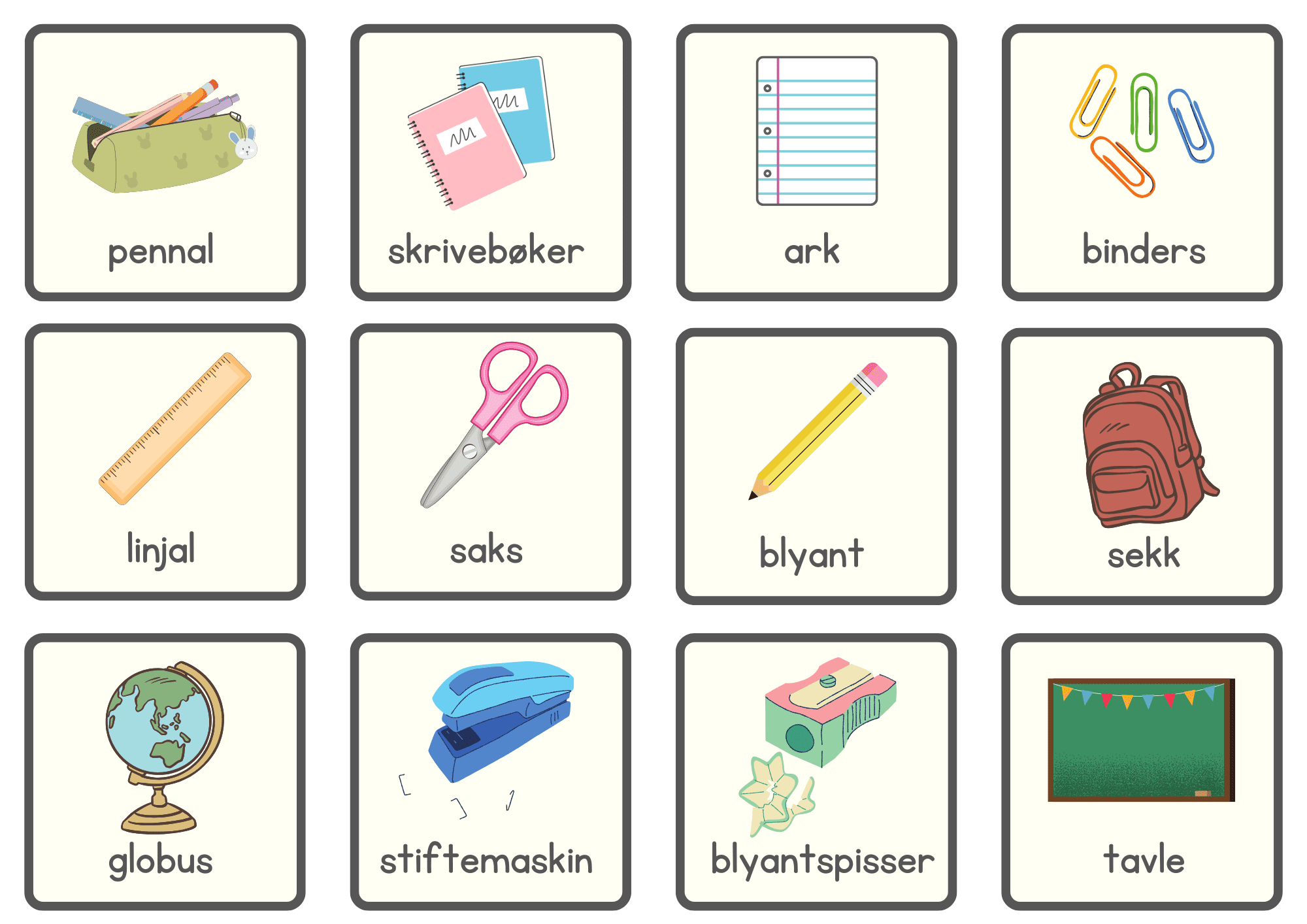 Ordkort: skoleord