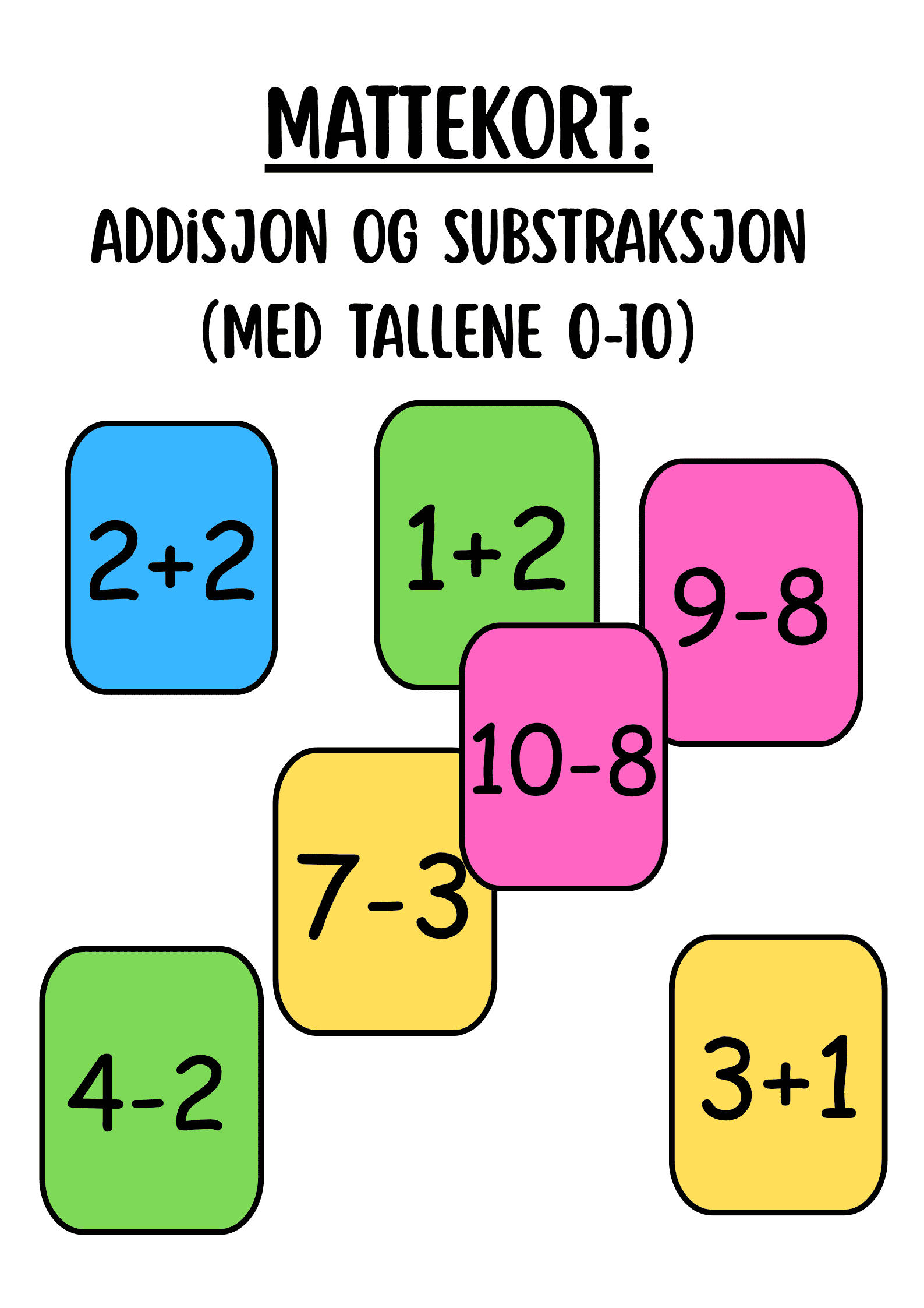 Mattekort (addisjon og substrasjon: tallene 1-10)