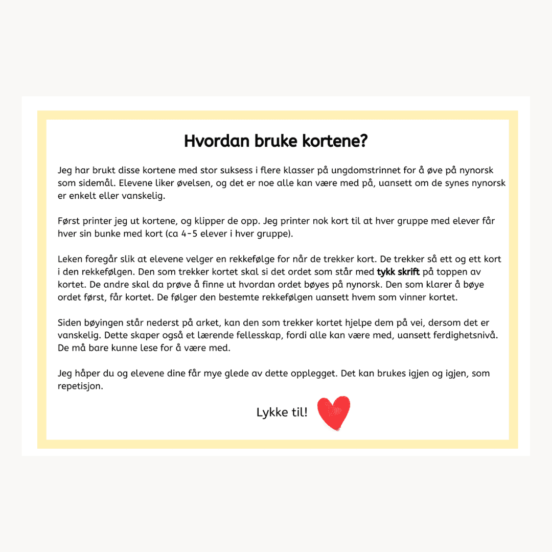 Kortspill om verbbøying på nynorsk - Bilde 2