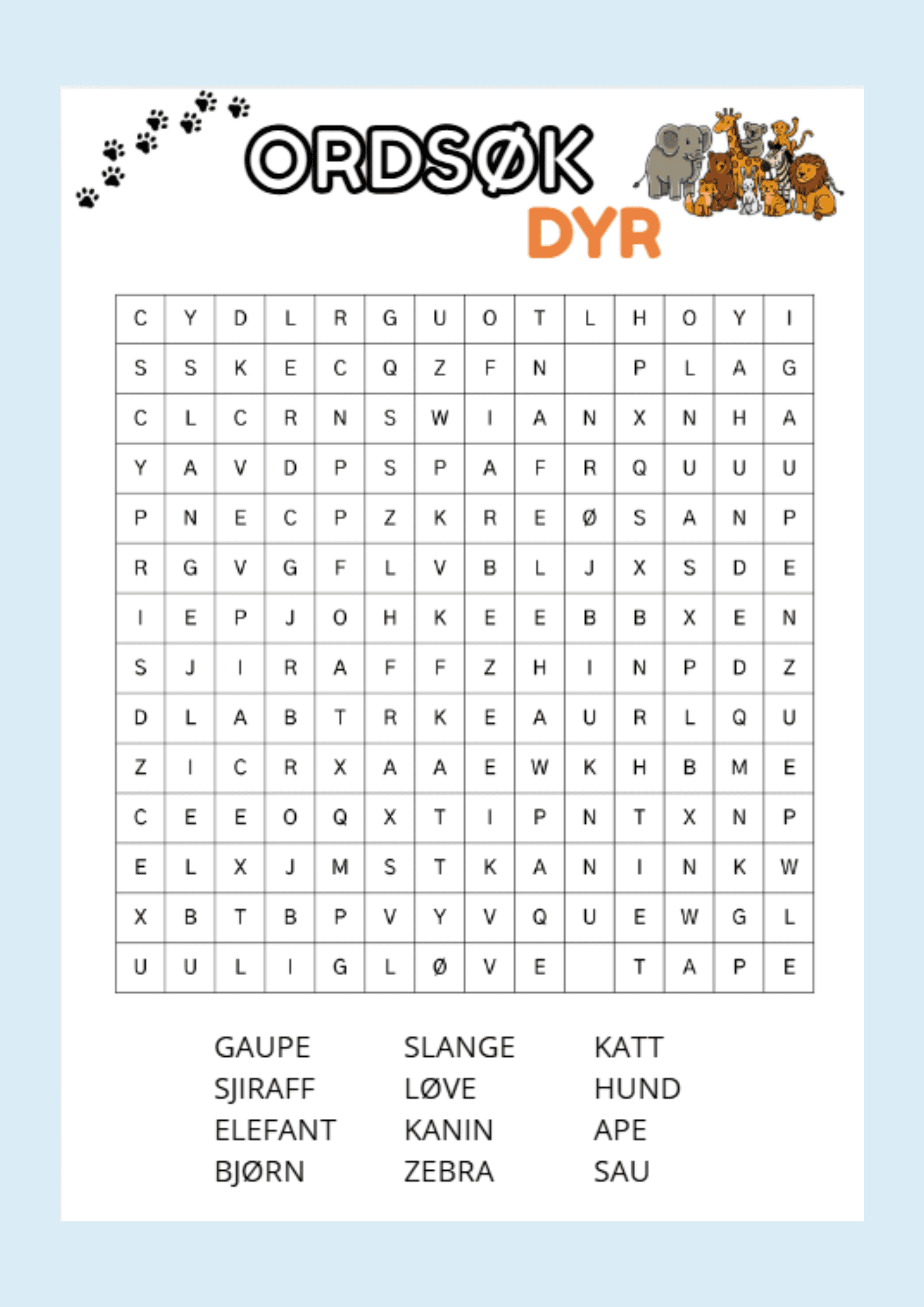 Ordsøk dyr