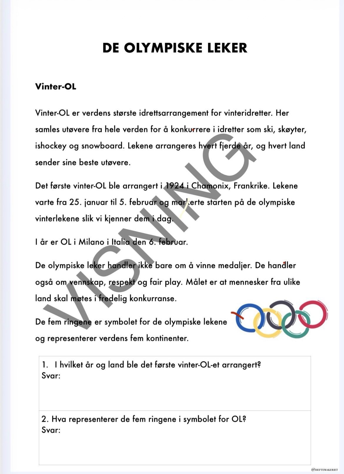 Vinter-OL Arbeidshefte - Bilde 3