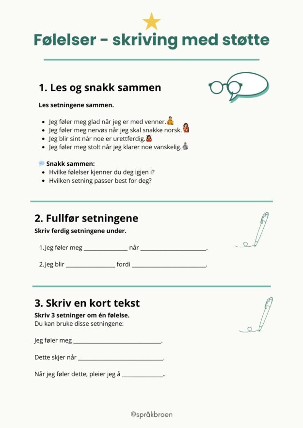 Arbeidsark følelser - setningsbygging
