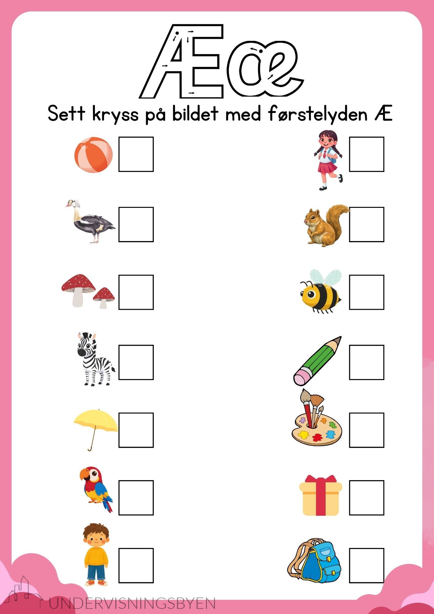 Finn førstelyden (29 bokstavark med 14 illustrasjoner per bokstav) - Bilde 5