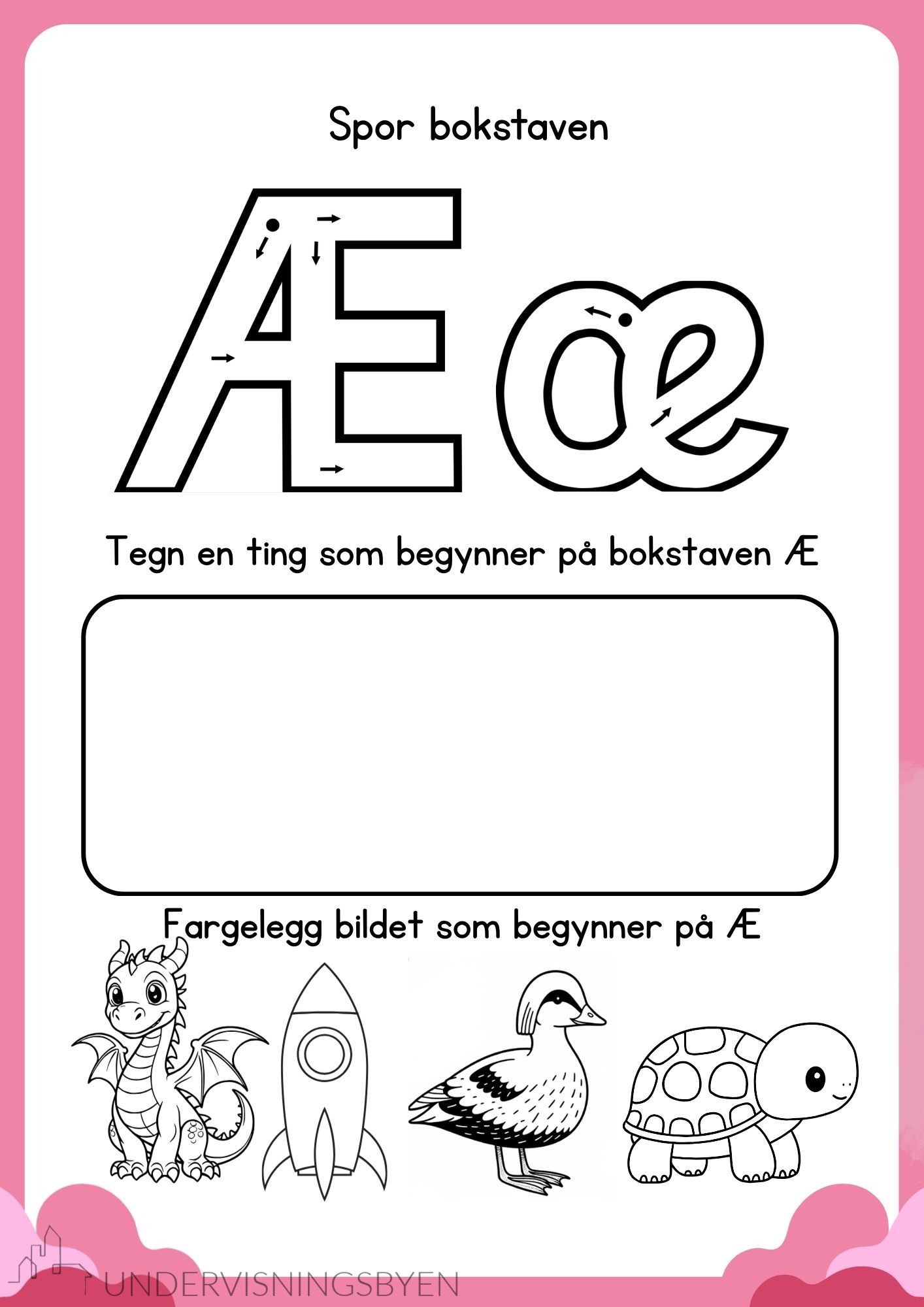 Sporingsark for bokstaver (med tegning og fargelegging) - Bilde 5