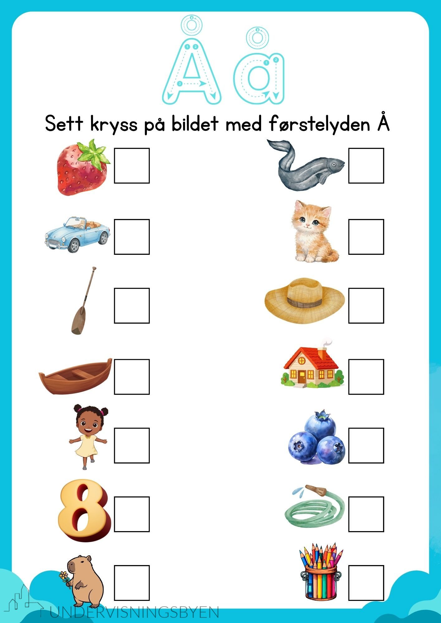 Finn førstelyden (29 bokstavark med 14 illustrasjoner per bokstav) - Bilde 6