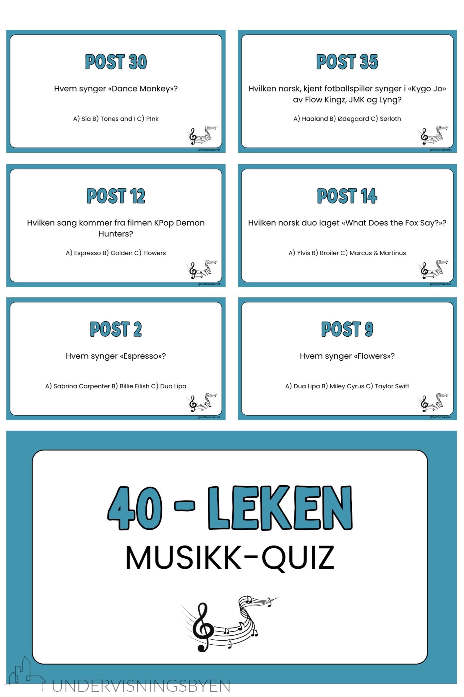 40-Leken Musikk-Quiz (med og uten svaralternativer)