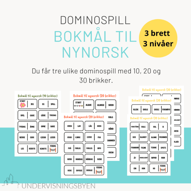 Domino: Bokmål til nynorsk (3 dominospill, 3 nivåer)