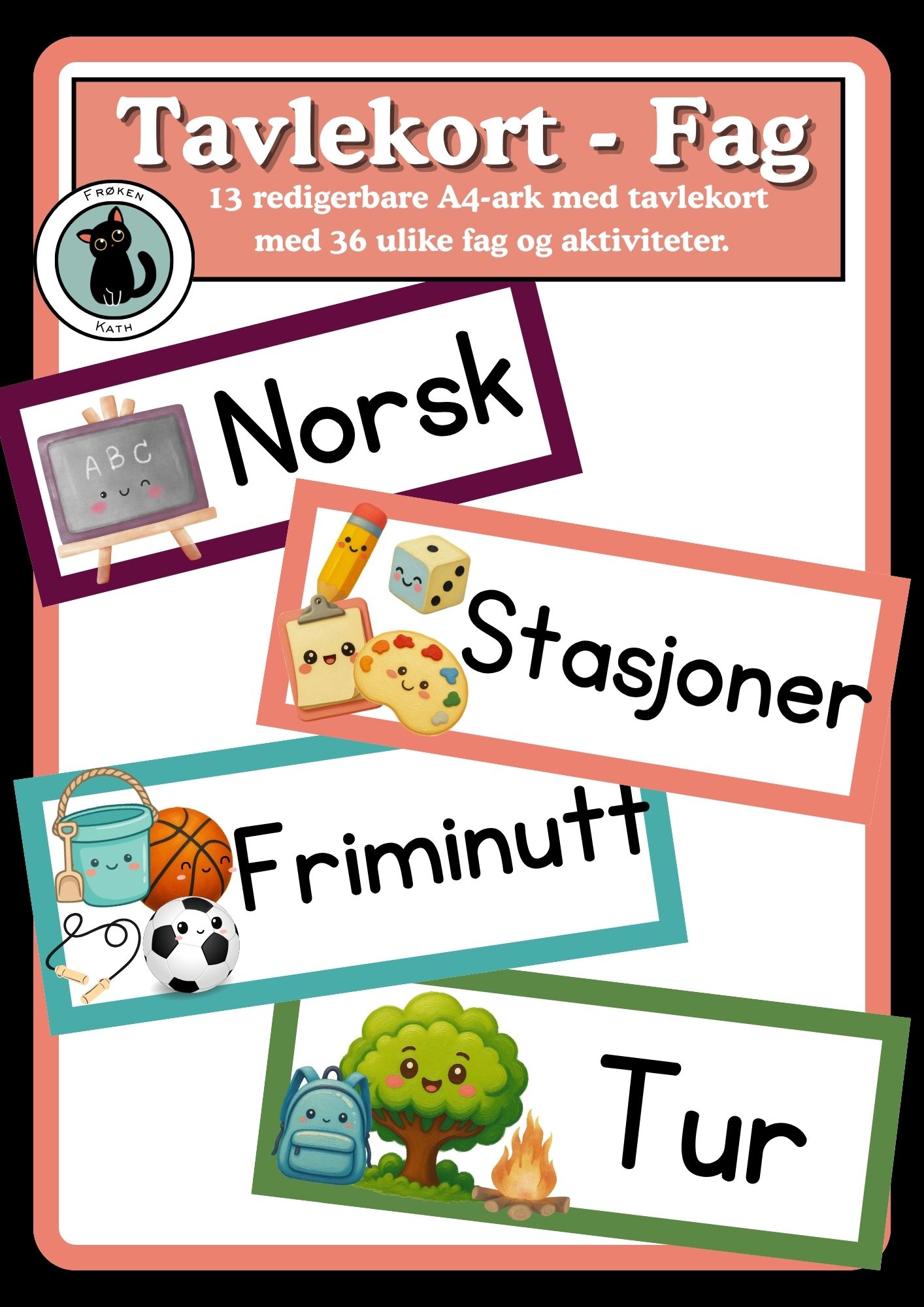Tavlekort: 36 fag og aktiviteter med illustrasjoner (redigerbare)