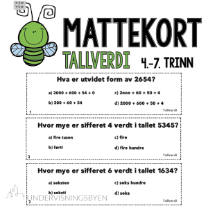 Oppgavekort med svaralternativer: Tallenes verdi.