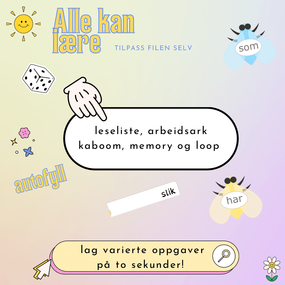 Mengdetrening av 10 ord eller regnestykker - autofyll
