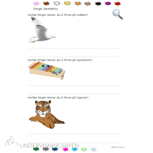Ord og begreper - oppgaveark, preposisjoner/form/symboler/farger