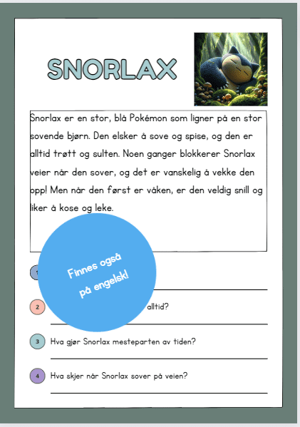 PAKKEPRIS 16 tekster - Pokemon leseforståelse NO/ENG - bestselger! - Bilde 6
