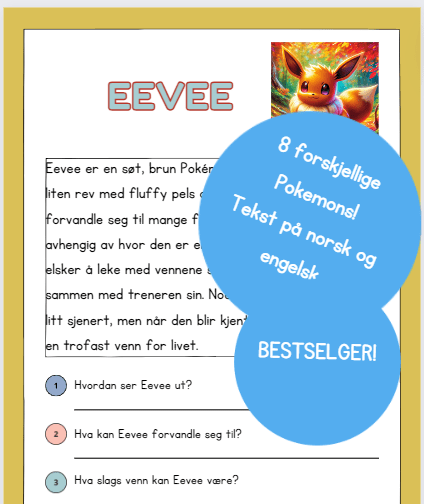 PAKKEPRIS 16 tekster - Pokemon leseforståelse NO/ENG - bestselger!