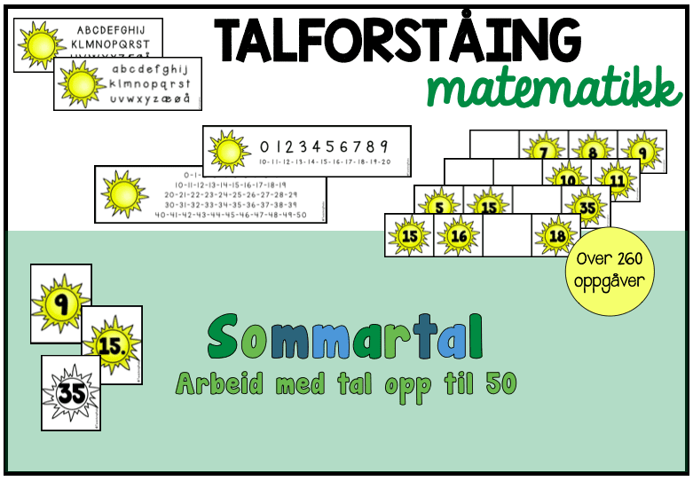 Sommertall - arbeid med tallene til 50 - Sommertema sol