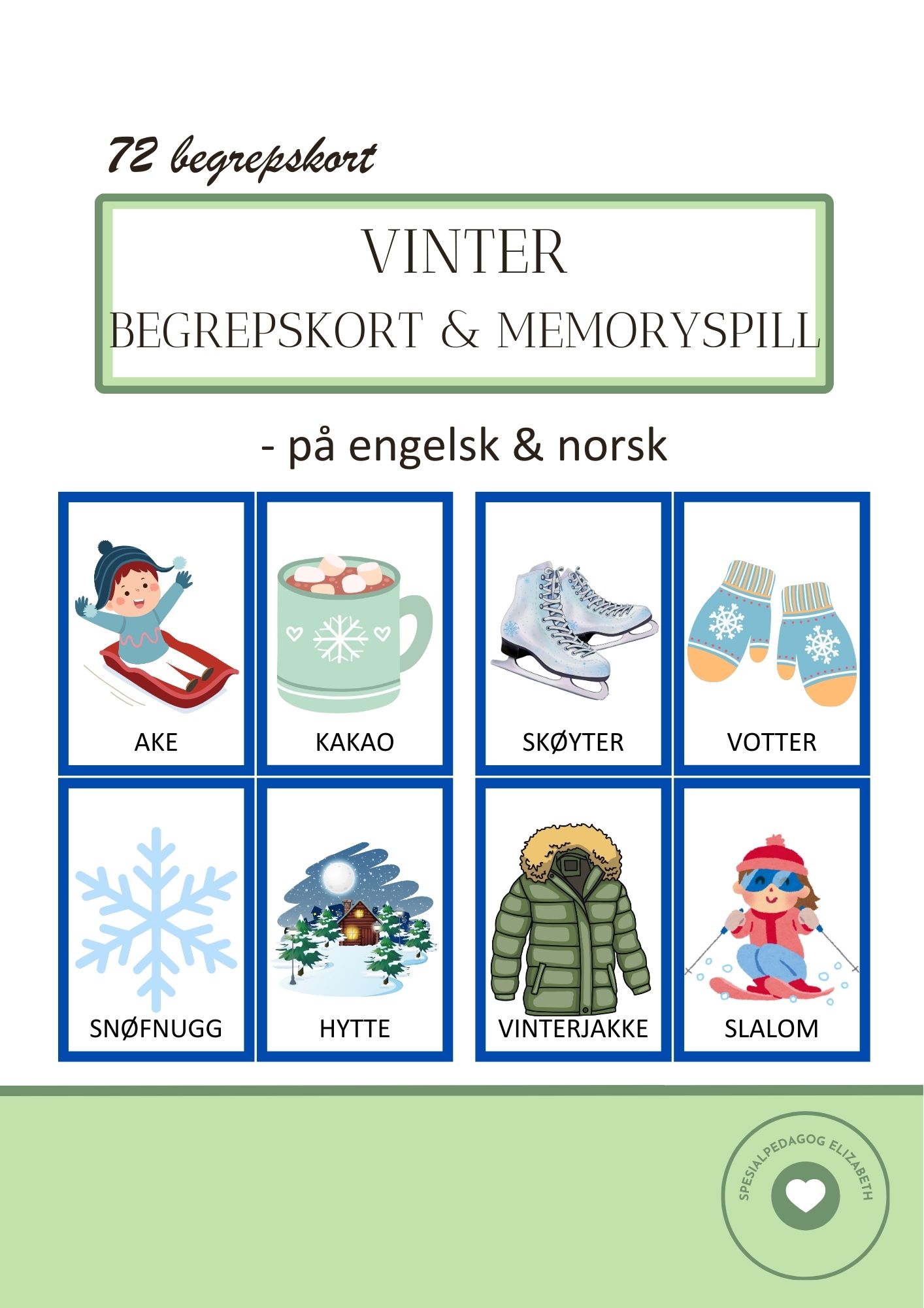 Vinter - begrepskort og memoryspill - norsk og engelsk