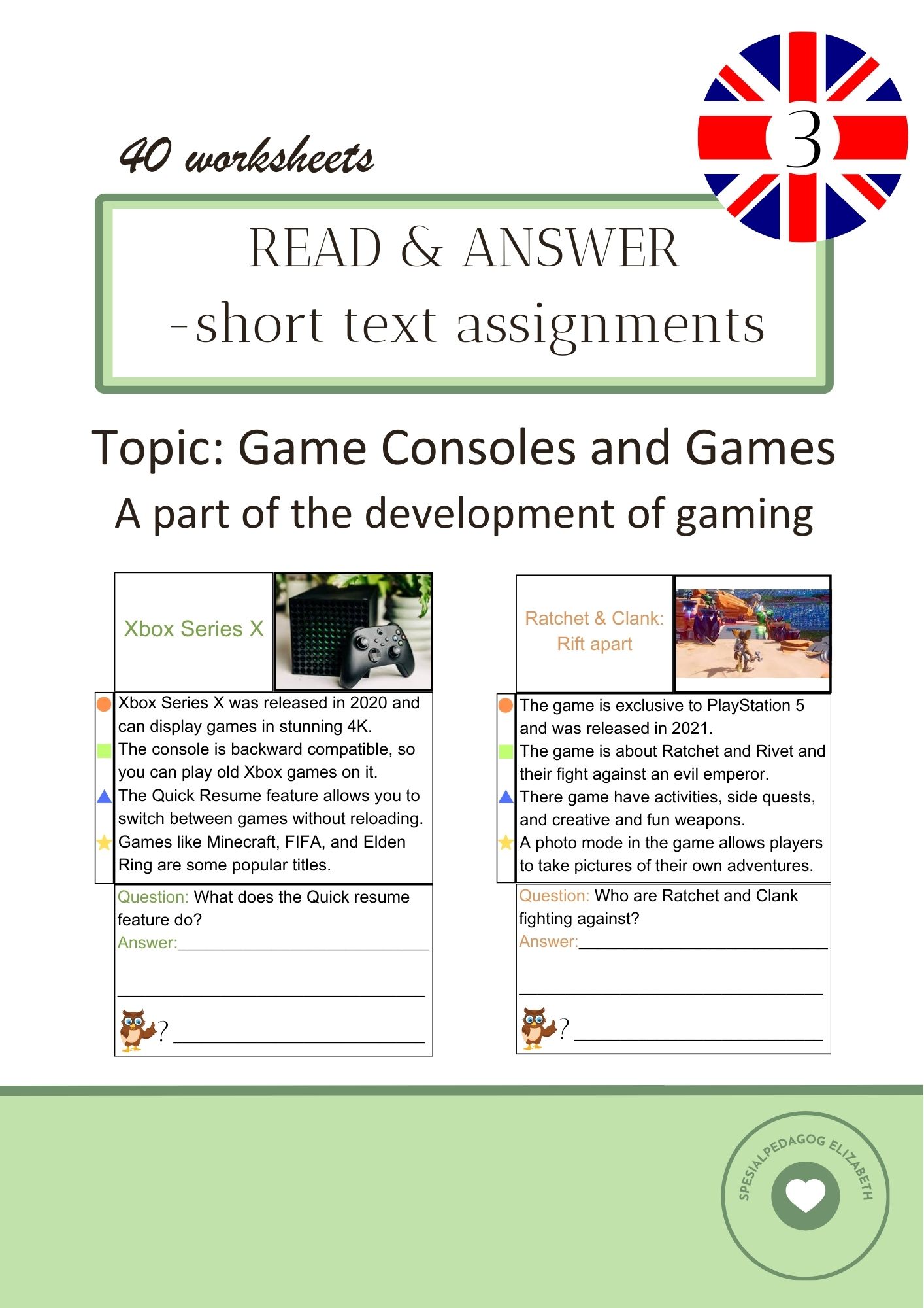 Read & answer 3 - short text assignments - game consoles and games