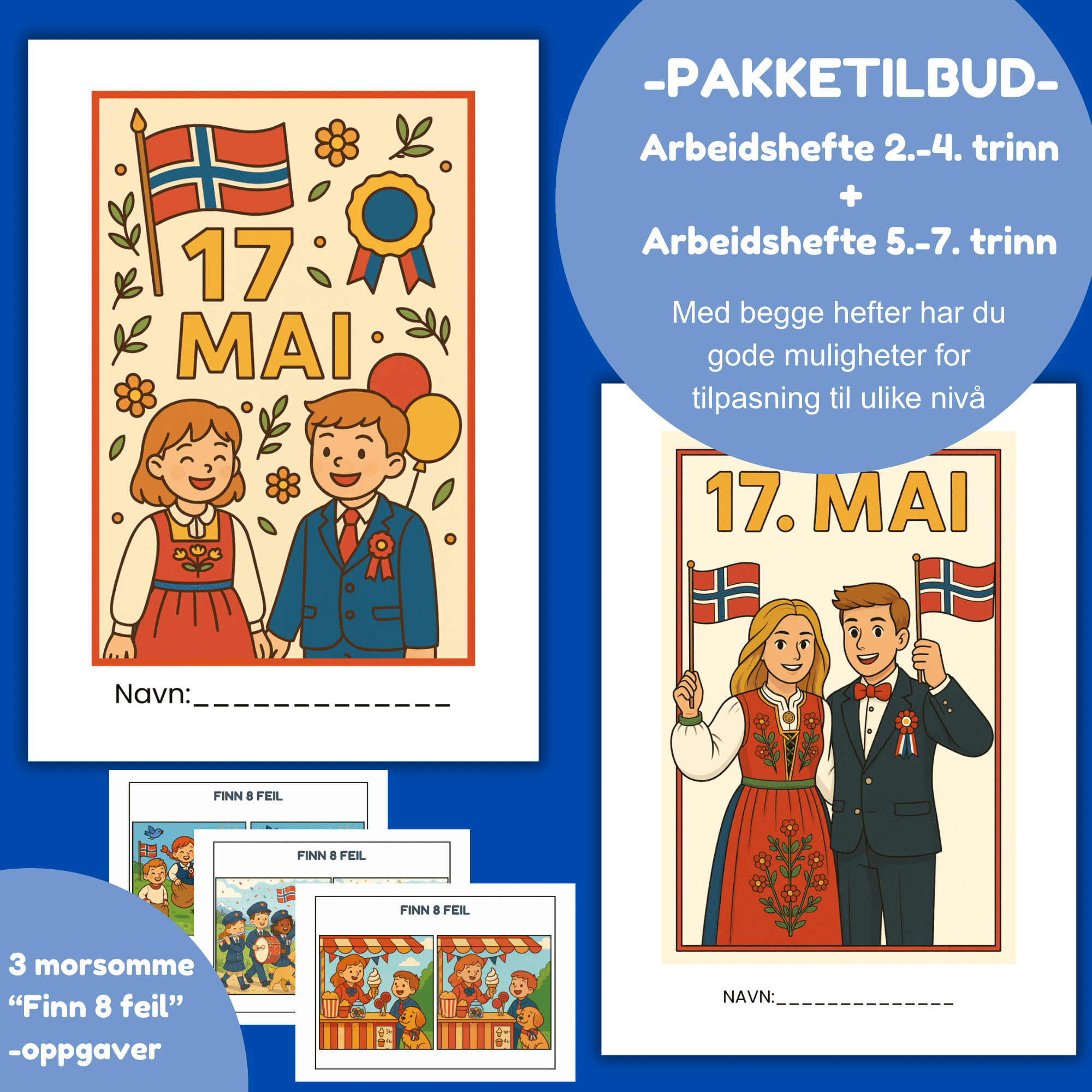 -PAKKETILBUD-17. mai-Arbeidshefter og Finn 8 feil