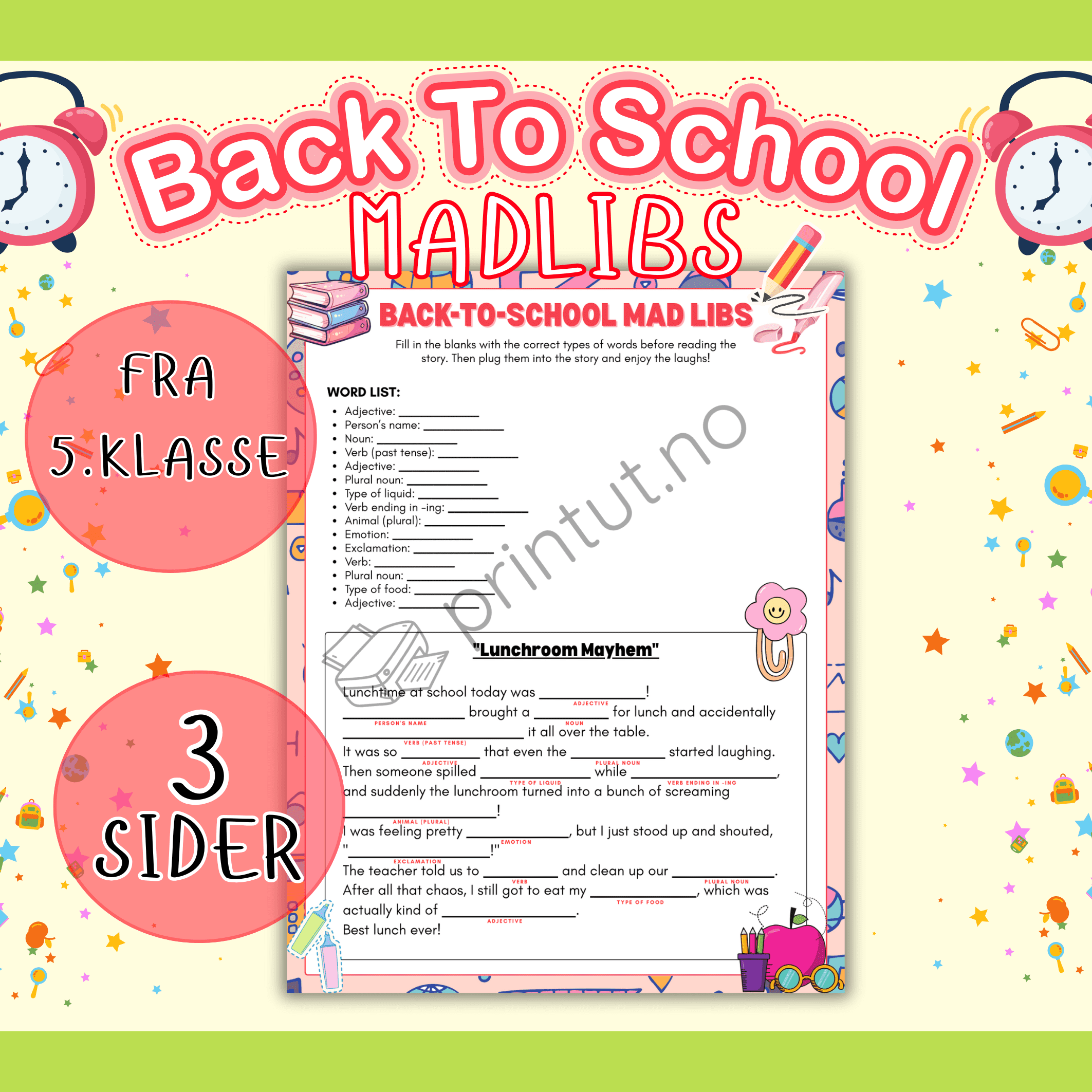 Mad libs-back to school