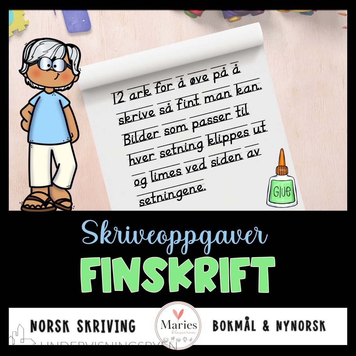 Finskrift - skriveøving med bilder