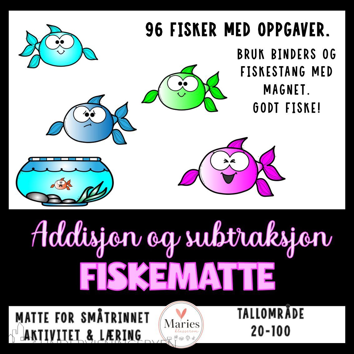 FISKEMATTE addisjon og subtraksjon 20-100